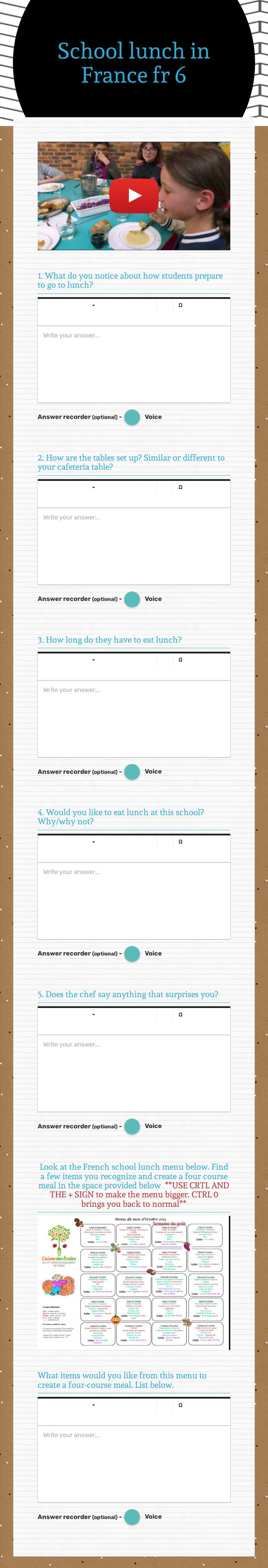 School lunch in France
fr 6 Grade 6 worksheet preview