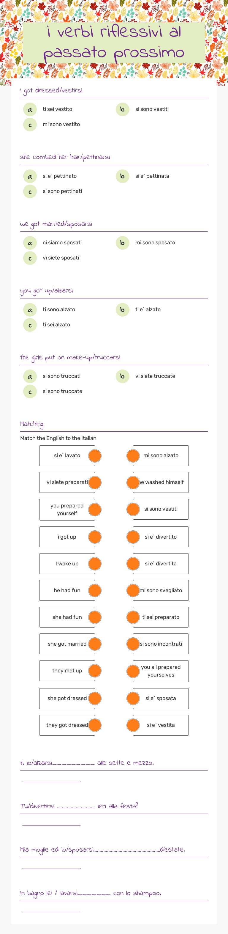 i verbi riflessivi al passato prossimo worksheet preview image