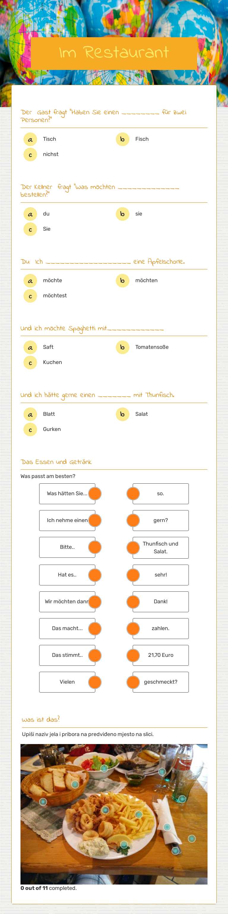 Im Restaurant Grade 7 worksheet preview