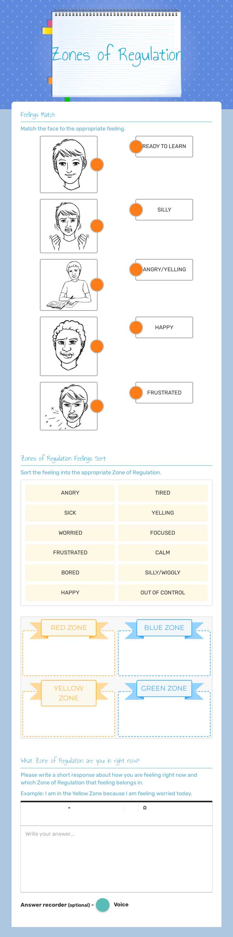 Zones of Regulation worksheet preview image