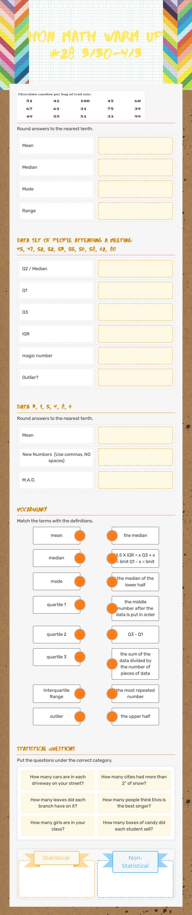 Hon Math Warm Up #28 3/30-4/3 worksheet preview image