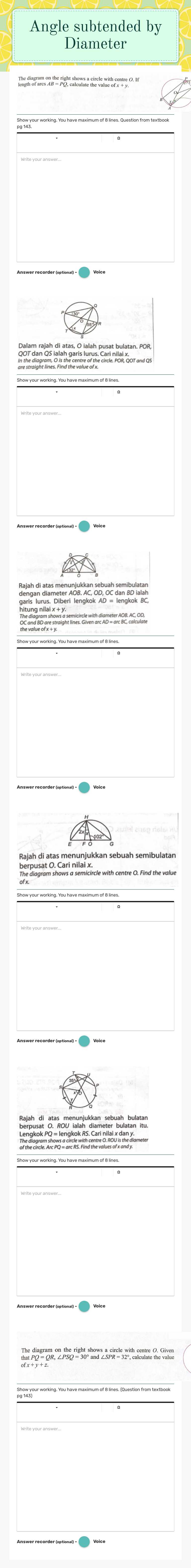 Angle subtended by Diameter worksheet preview image