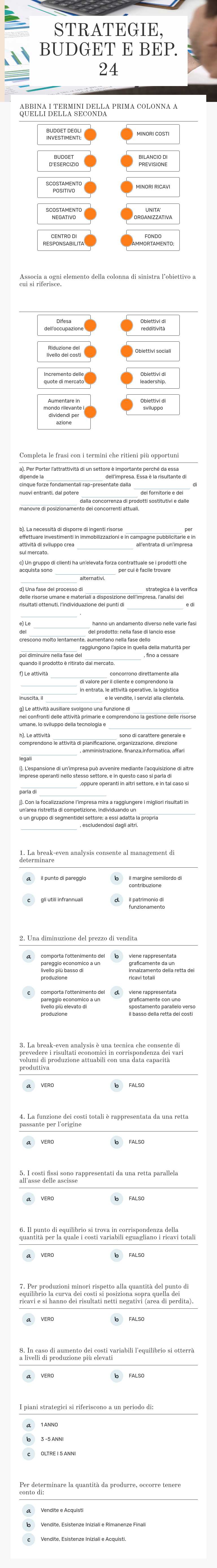 STRATEGIE, BUDGET E BEP. 24 worksheet preview image