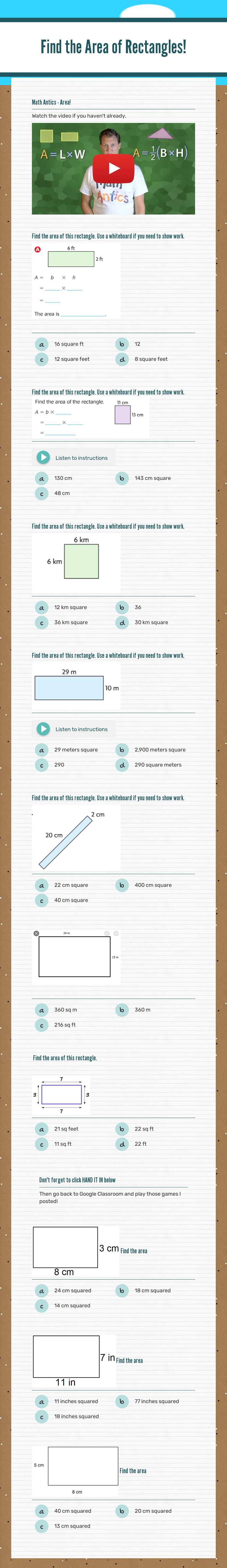 Find the Area of Rectangles! worksheet preview image