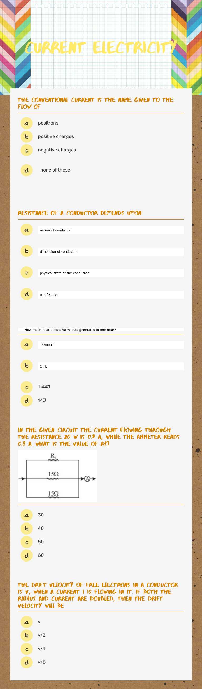 Current Electricity Grade 12 worksheet preview
