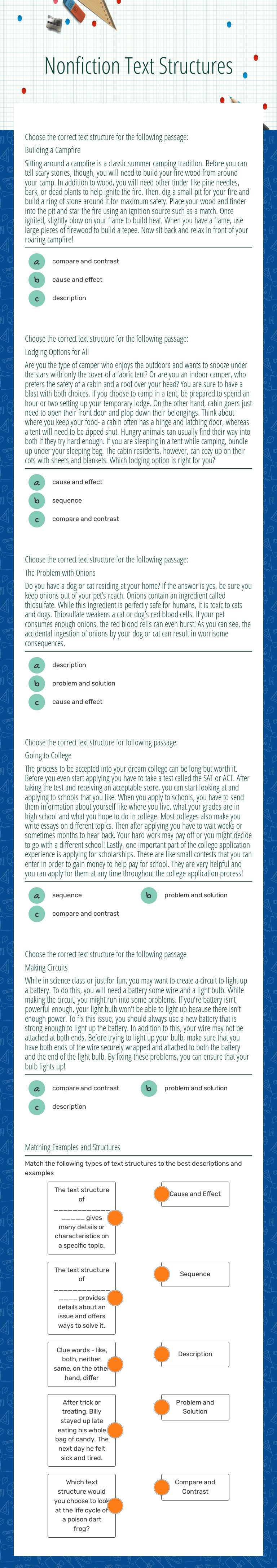 Nonfiction Text Structures Grade 5 worksheet preview