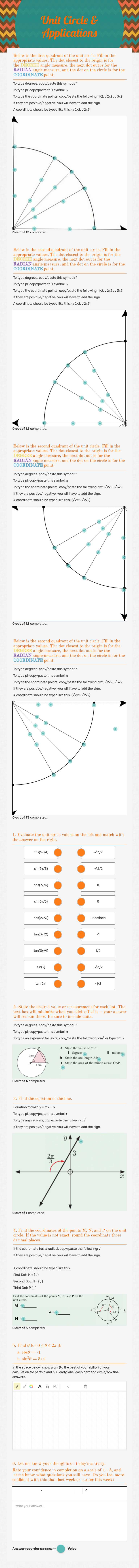 Unit Circle & Applications worksheet preview image