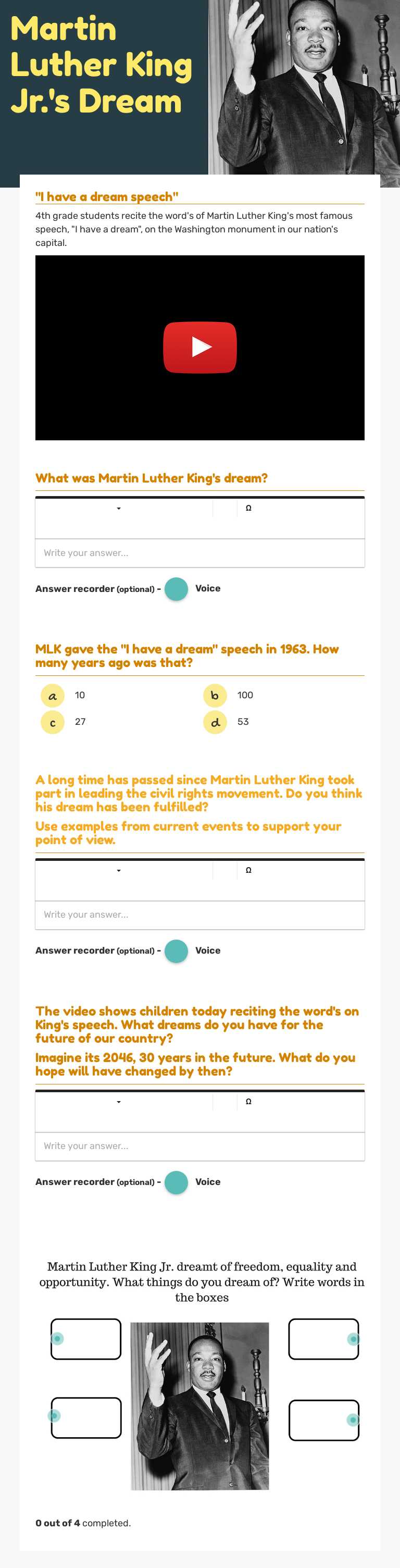 Martin Luther King Jr.'s Dream worksheet preview image