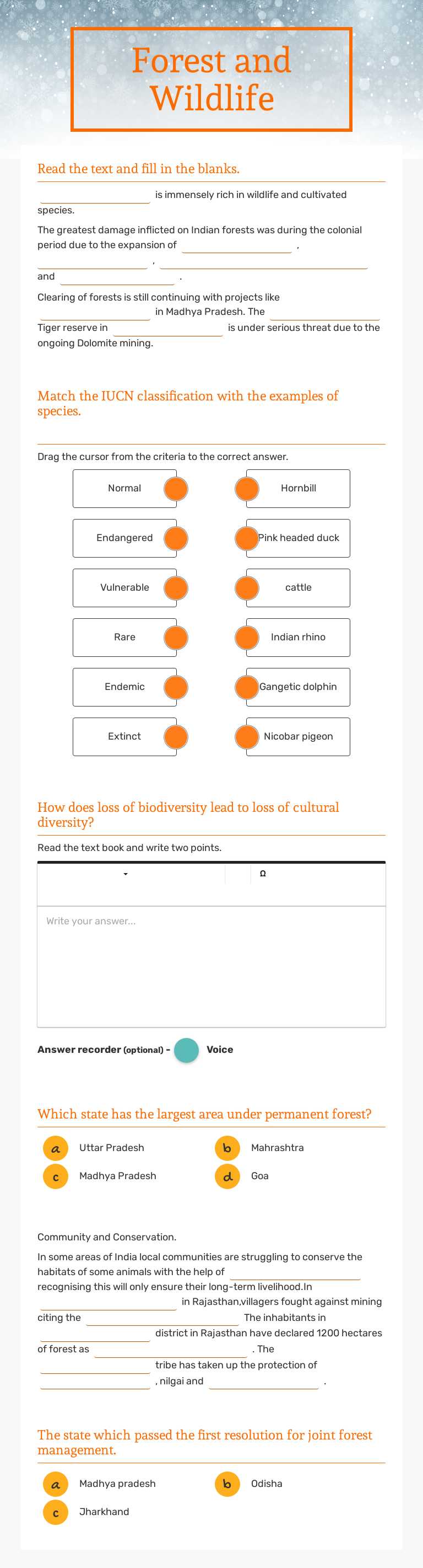 Forest and Wildlife Grade 10 worksheet preview