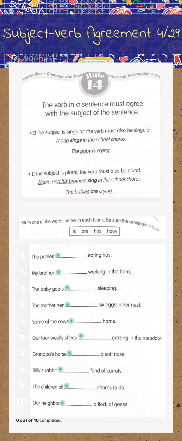 Subject-Verb Agreement 4/29 Other worksheet preview