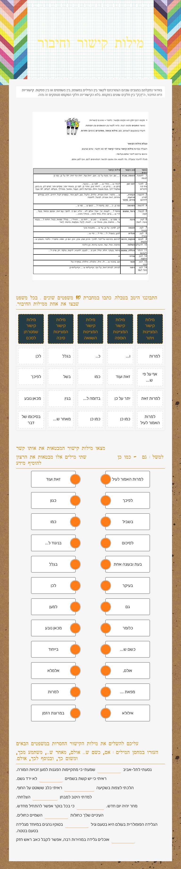 מילות קישור וחיבור worksheet preview image