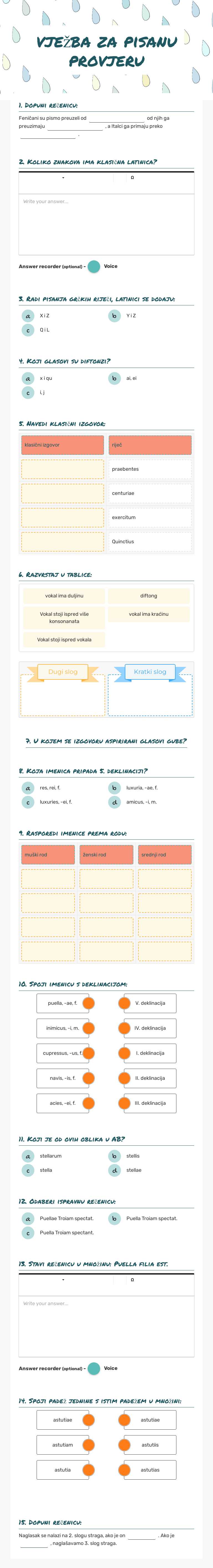vježba za pisanu provjeru worksheet preview image