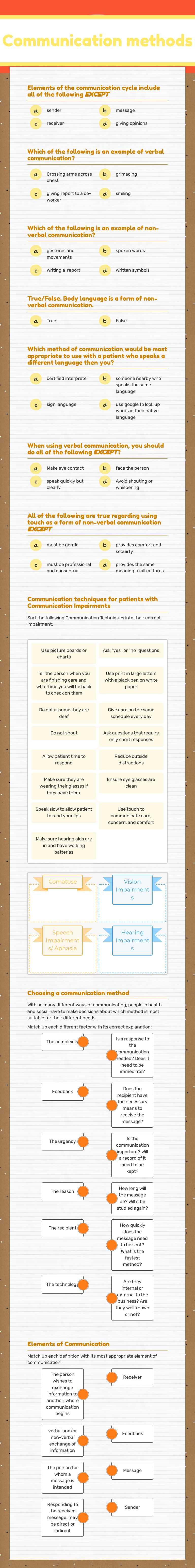 Communication methods worksheet preview image
