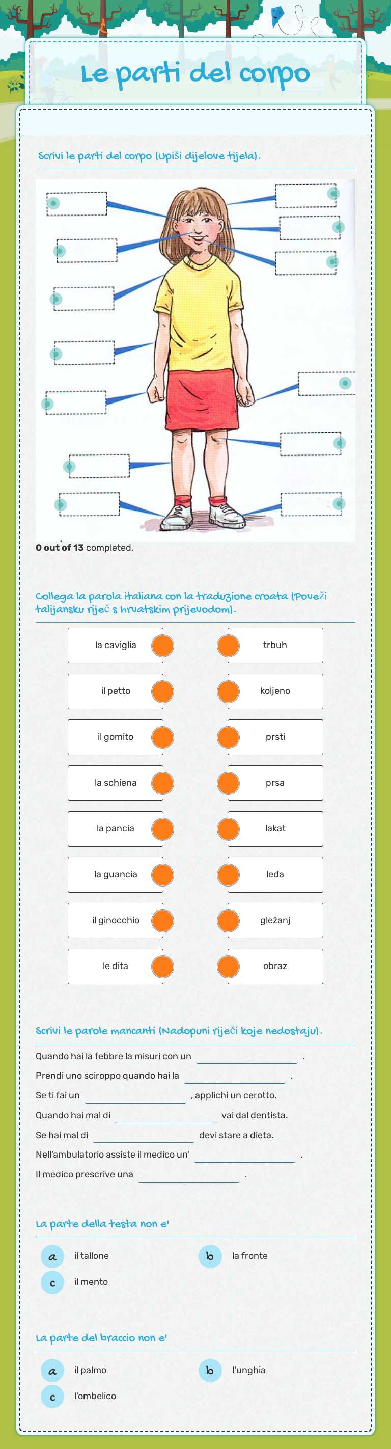 Le parti del corpo worksheet preview image