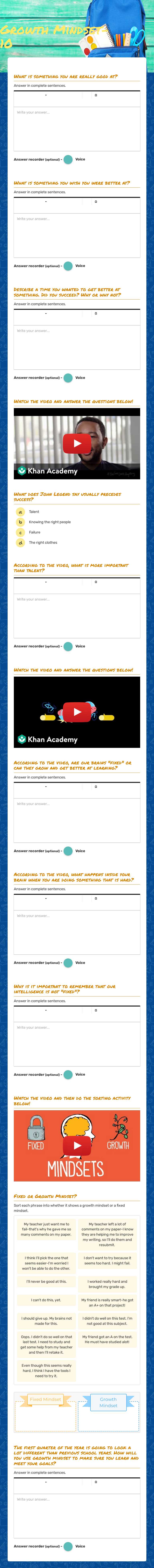 Growth Mindset- 10 worksheet preview image