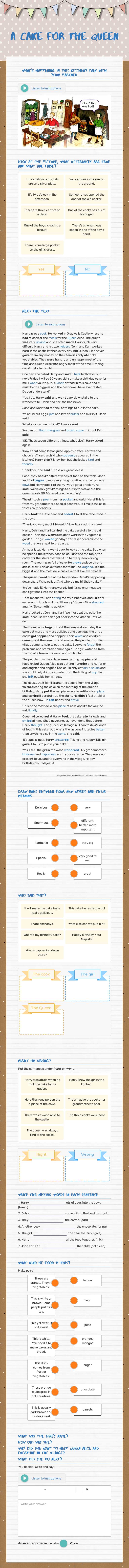 A cake for the Queen Grade 4 worksheet preview