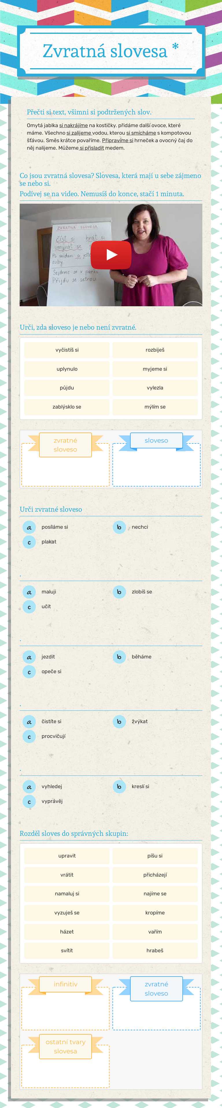 Zvratná slovesa * worksheet preview image