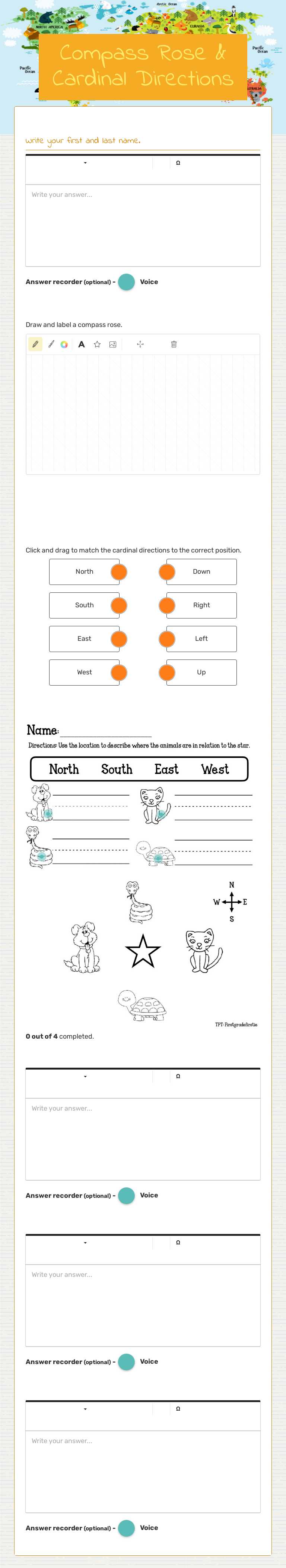 Compass Rose & Cardinal Directions Grade 1 worksheet preview