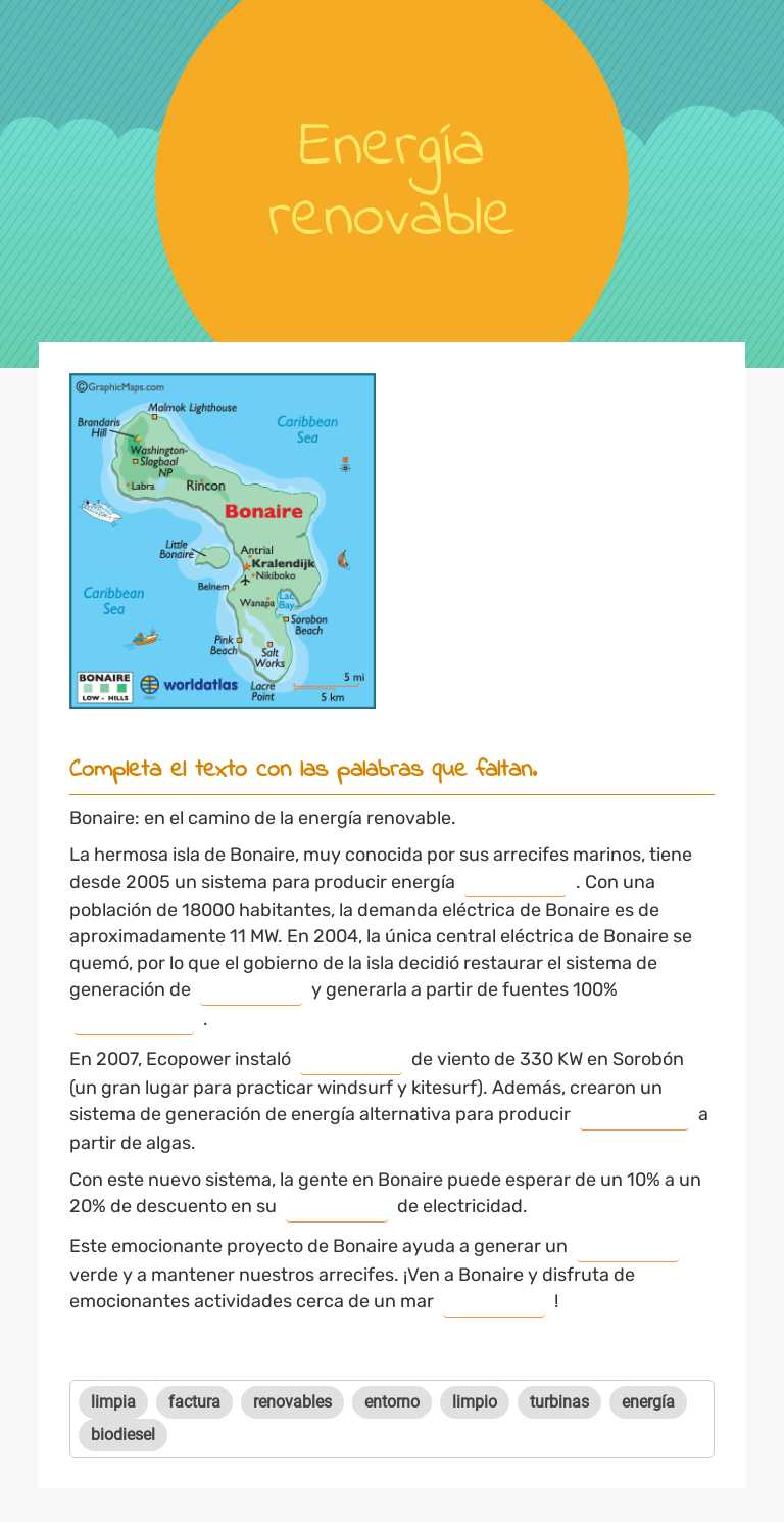 Energía renovable worksheet preview image