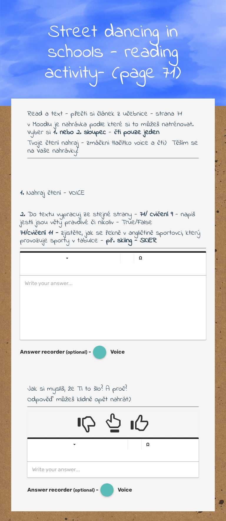 Street dancing in schools - reading activity- (page 71) worksheet preview