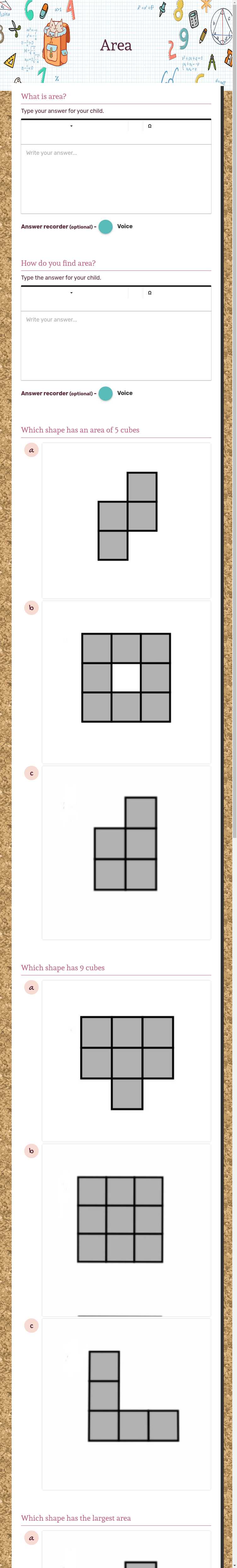 Area worksheet preview image