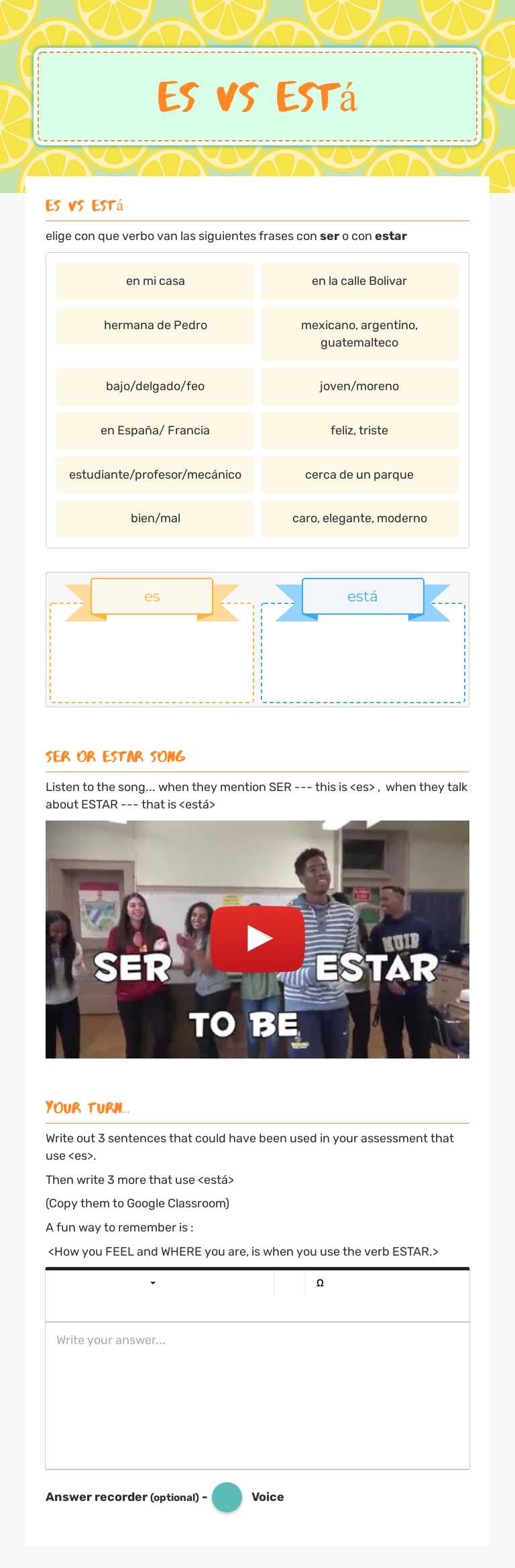 es vs está worksheet preview image