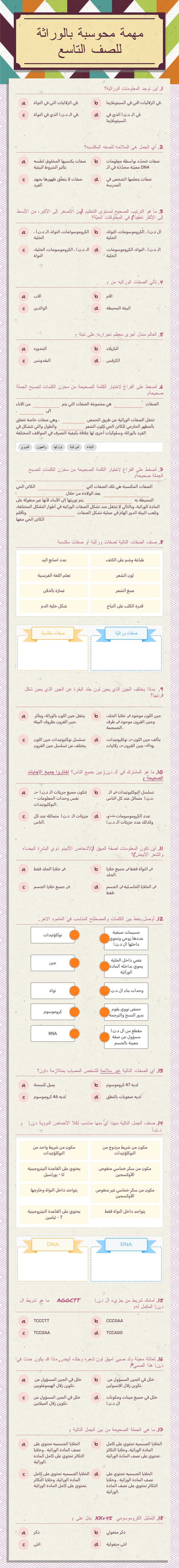 مهمة محوسبة بالوراثة للصف التاسع worksheet preview image