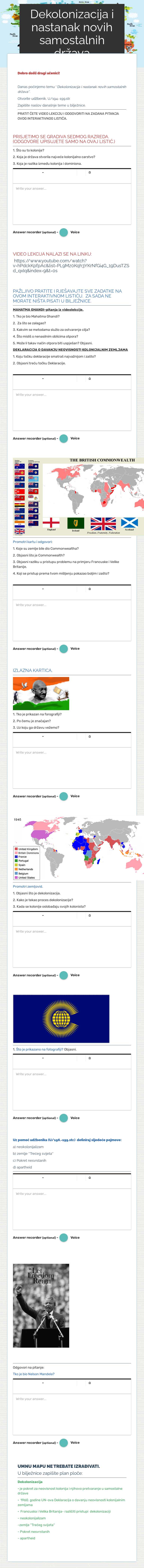 Dekolonizacija i nastanak novih samostalnih država worksheet preview image