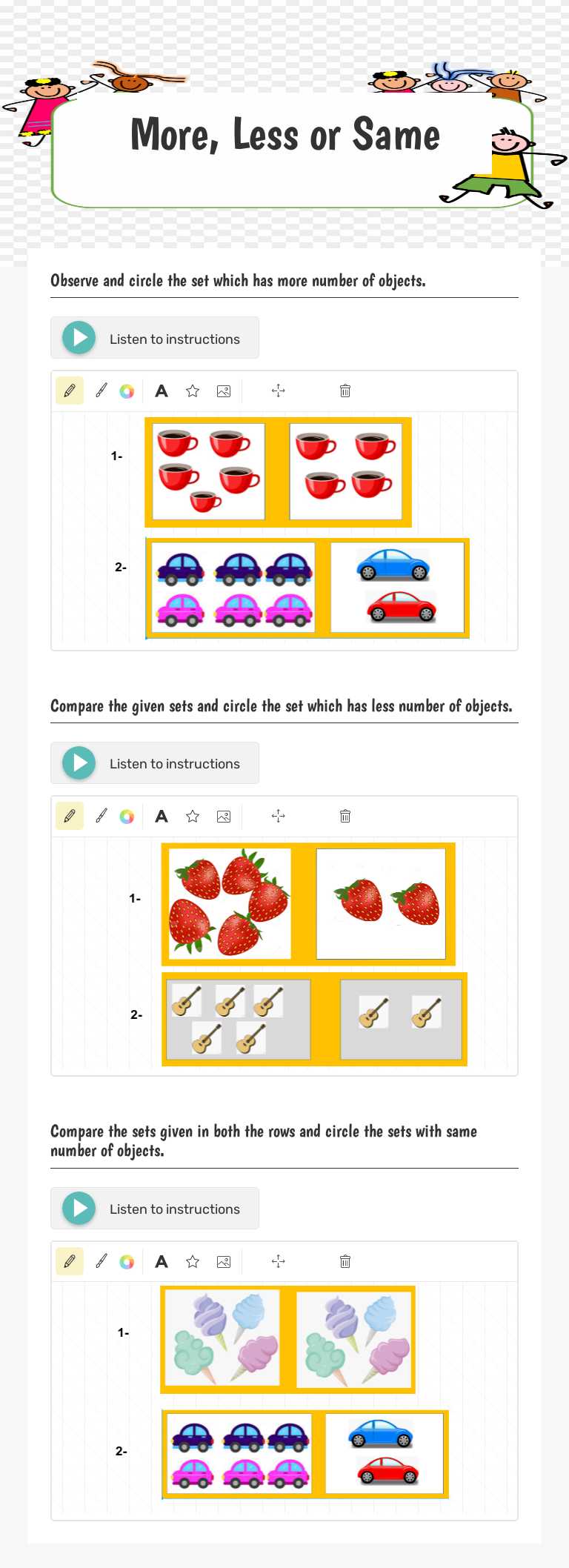 More, Less  or Same Preschool worksheet preview