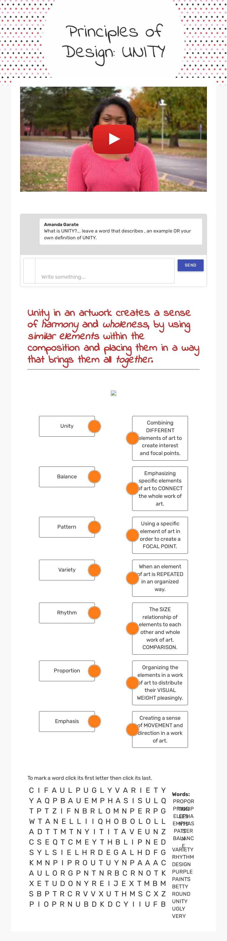 Principles of Design: UNITY worksheet preview image