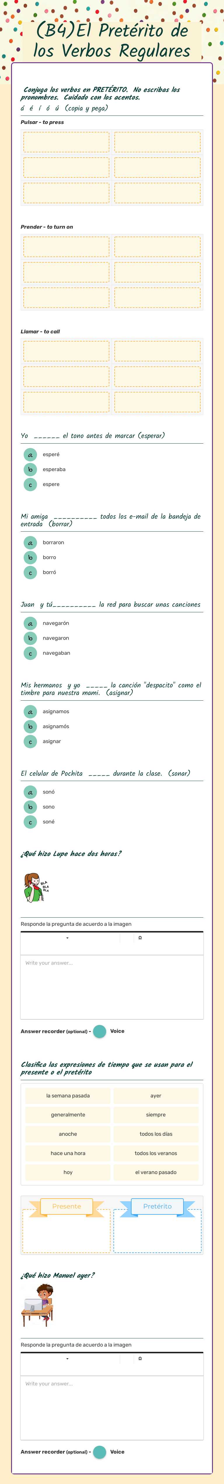 (B4)El Pretérito de los Verbos Regulares worksheet preview image