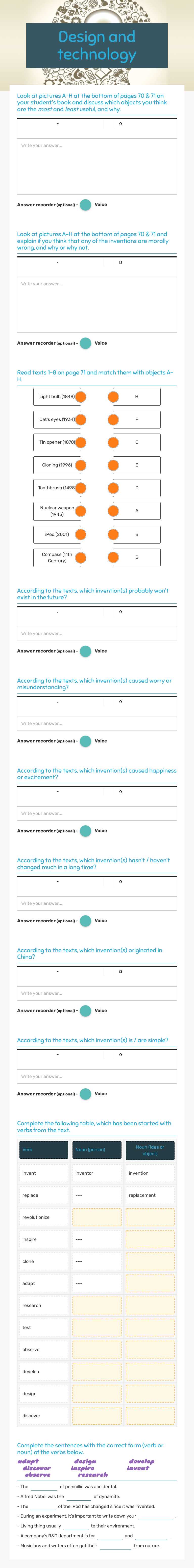 Design and technology worksheet preview image