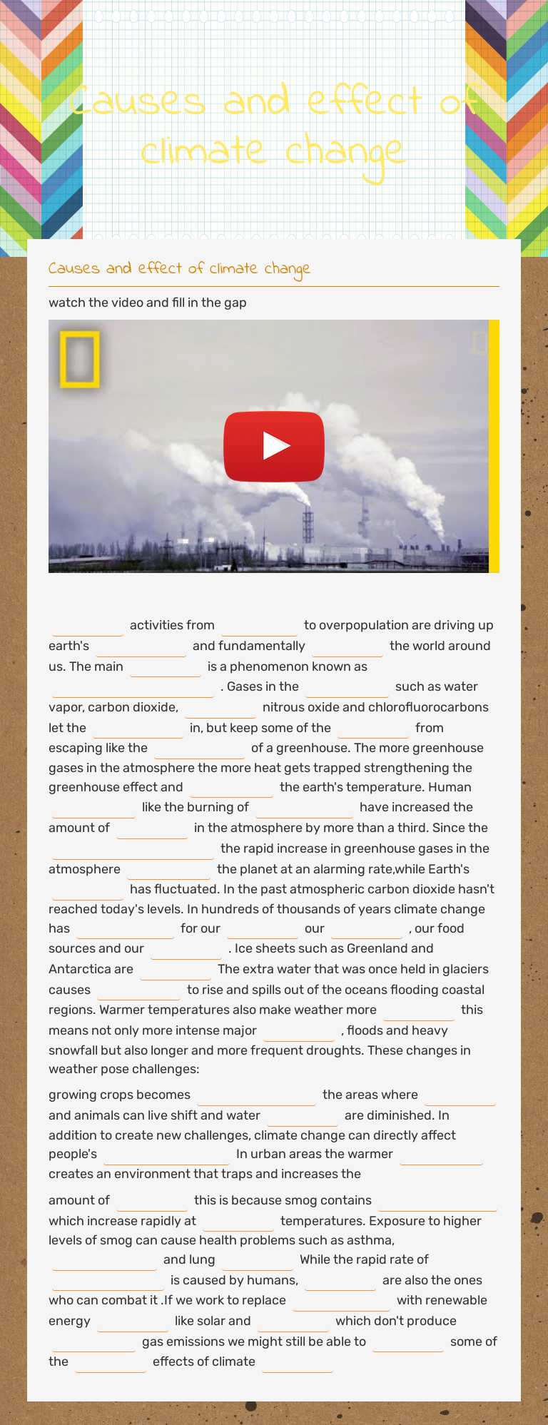 Causes and effect of climate change worksheet preview image
