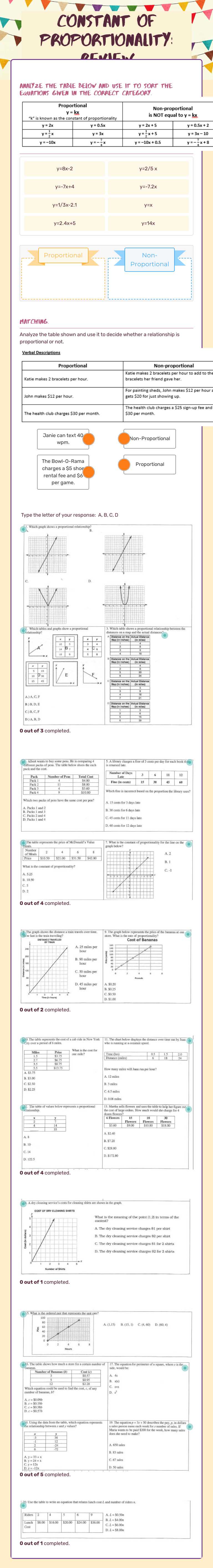 Constant of Proportionality: REVIEW Grade 7 worksheet preview