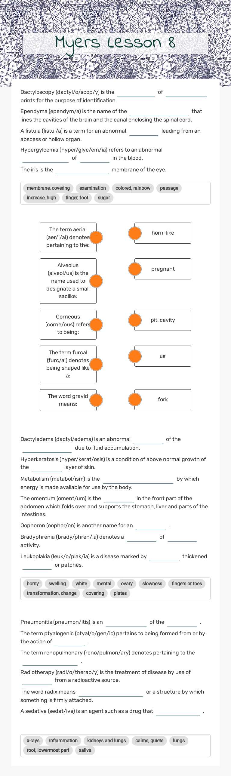 Myers Lesson 8 worksheet preview image