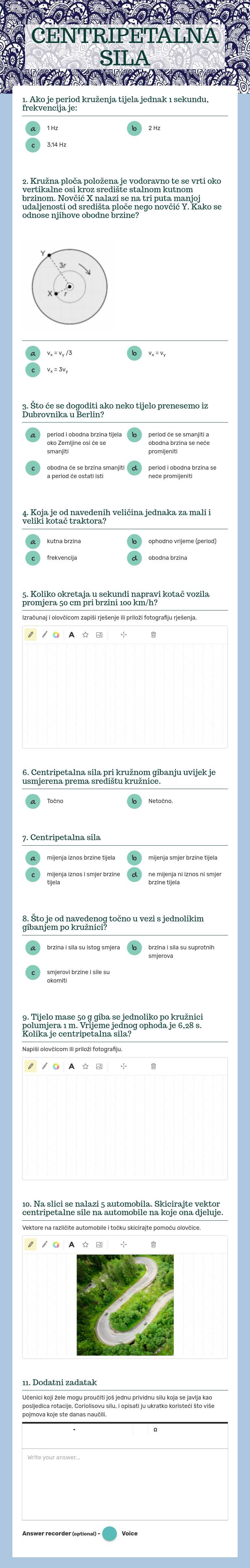 CENTRIPETALNA SILA worksheet preview image