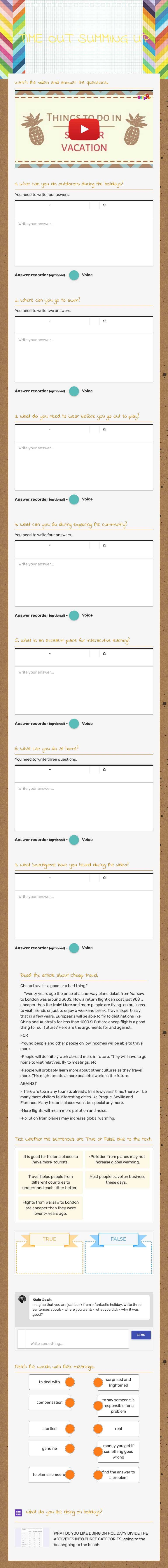 TIME OUT SUMMING UP worksheet preview image