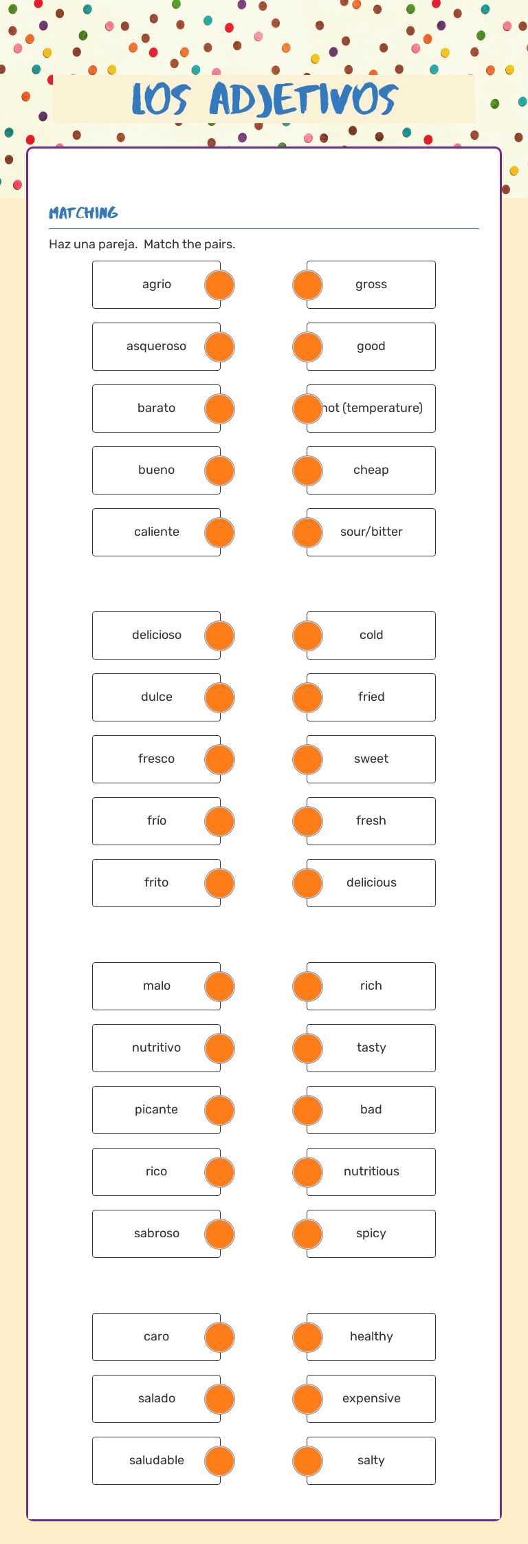 Los Adjetivos worksheet preview image