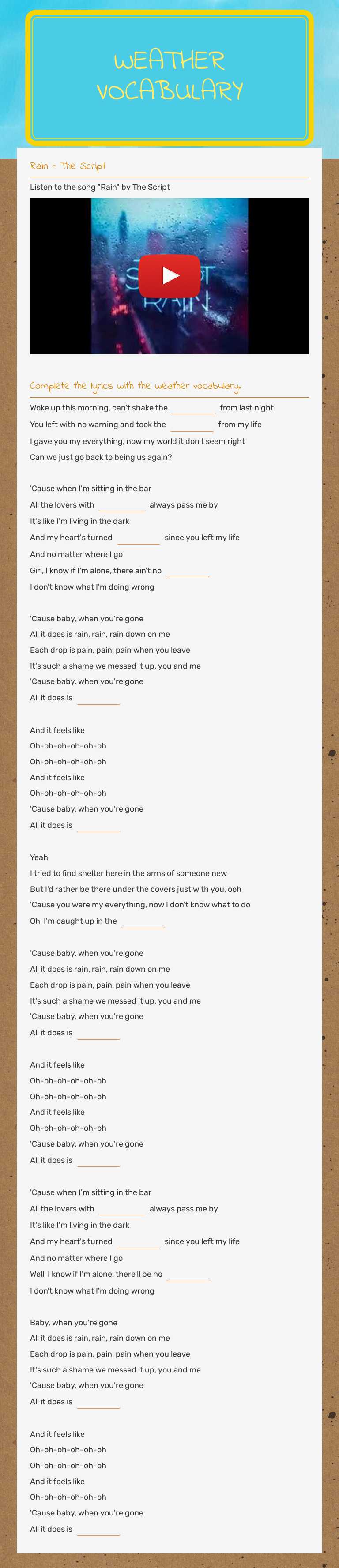 weather vocabulary worksheet preview image