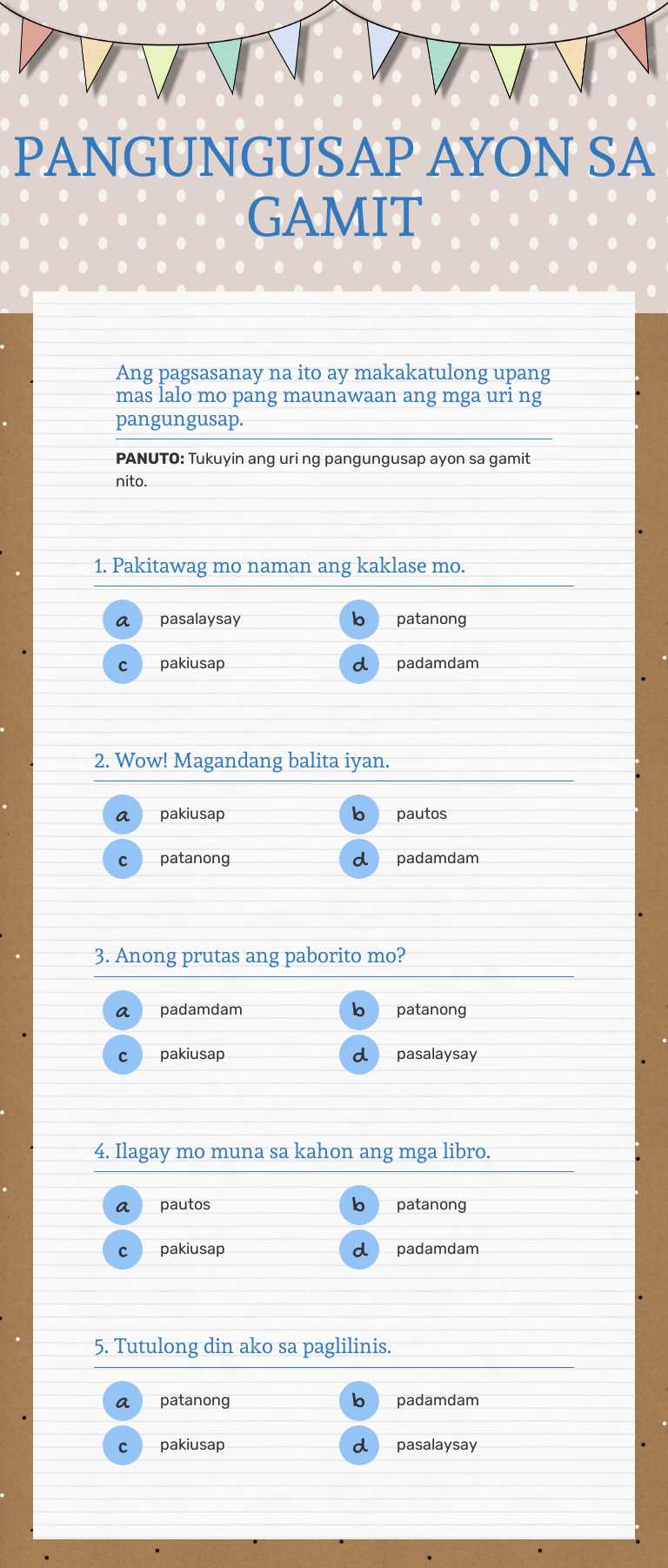 PANGUNGUSAP AYON SA GAMIT worksheet preview image
