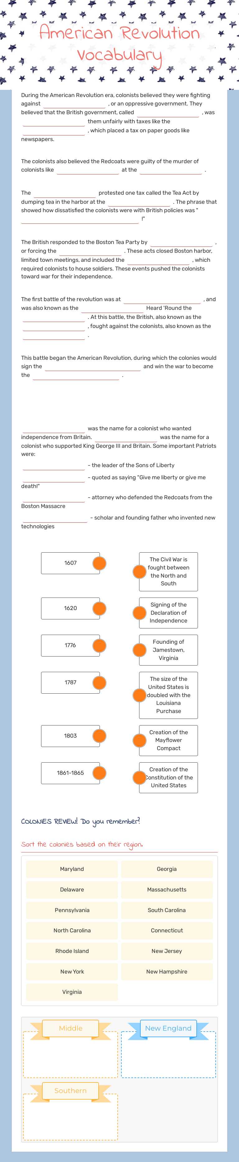 American Revolution Vocabulary worksheet preview