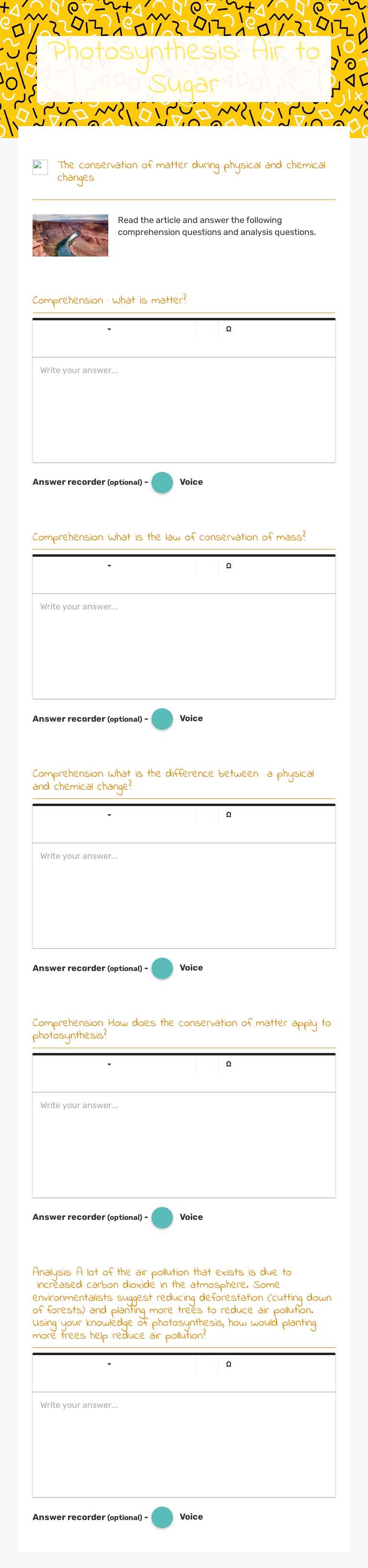 Photosynthesis: Air to Sugar Grade 9 worksheet preview