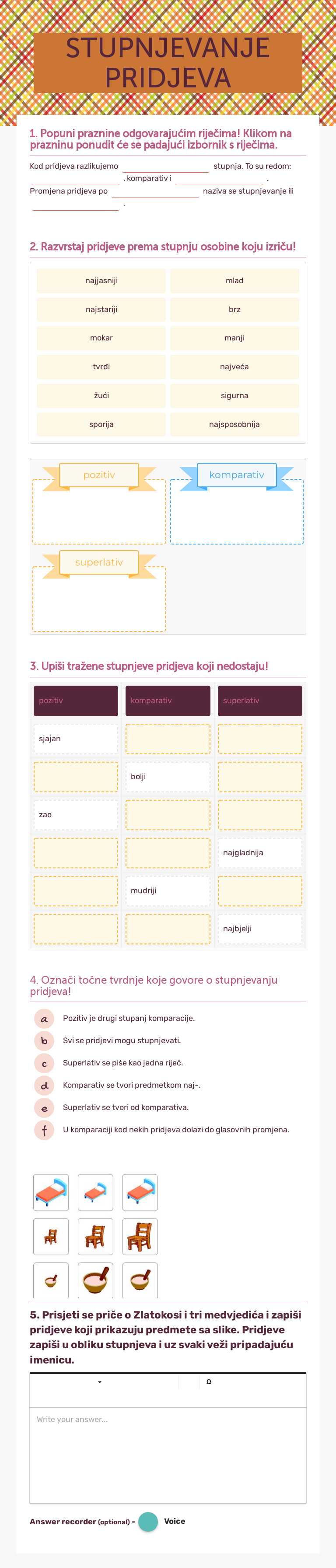 STUPNJEVANJE PRIDJEVA Grade 5 worksheet preview