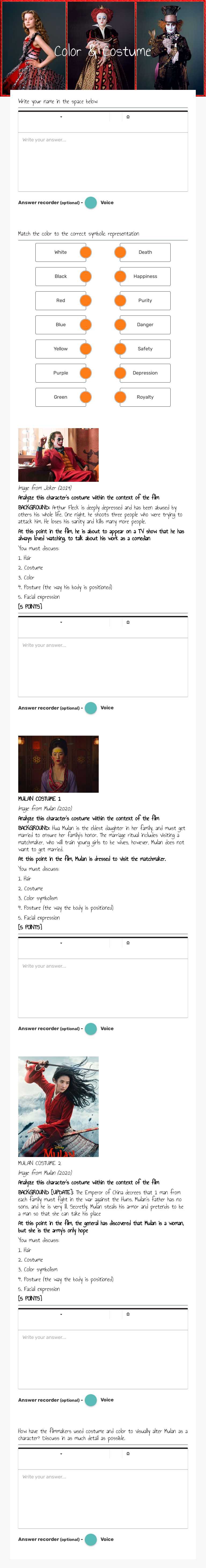 Color & Costume Grade 11 worksheet preview