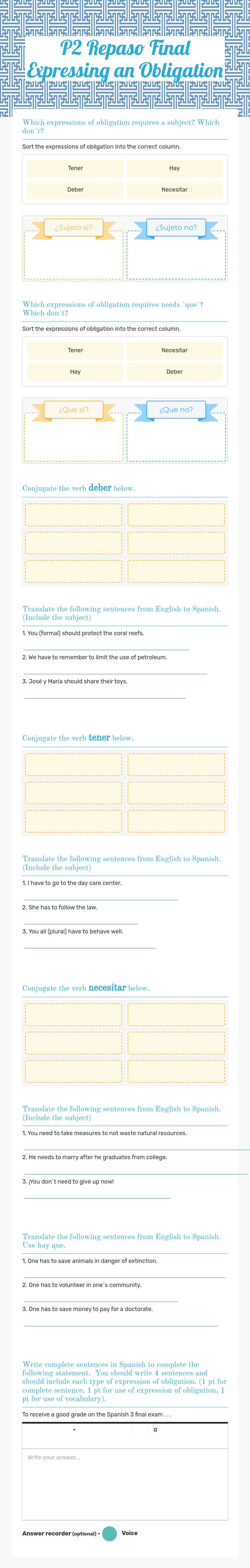 P5 Repaso Final Expressing an Obligation worksheet preview image