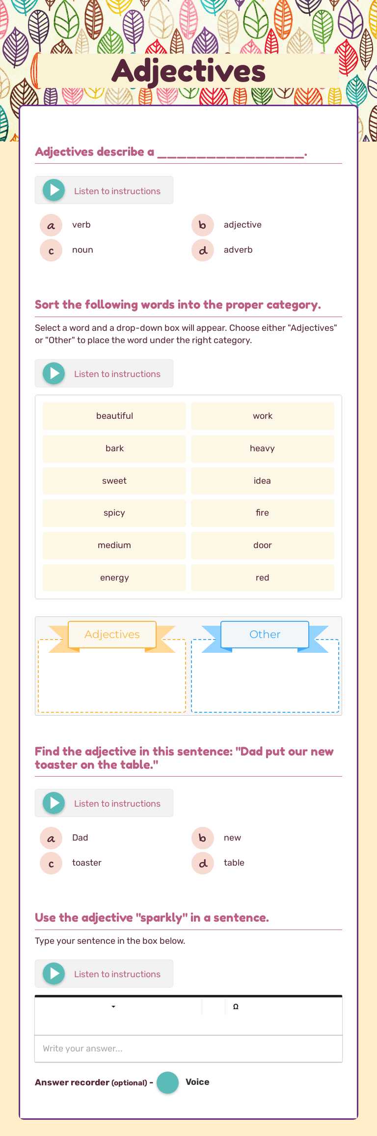 Adjectives worksheet preview image