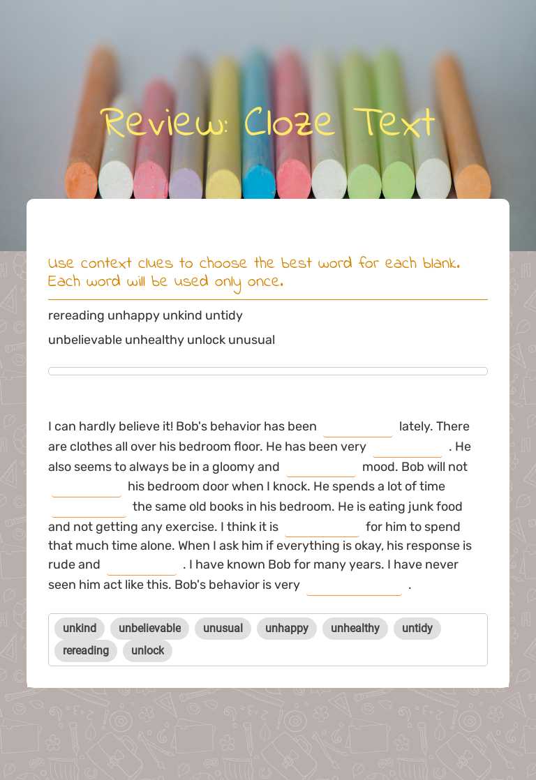 Review: Cloze Text worksheet preview image