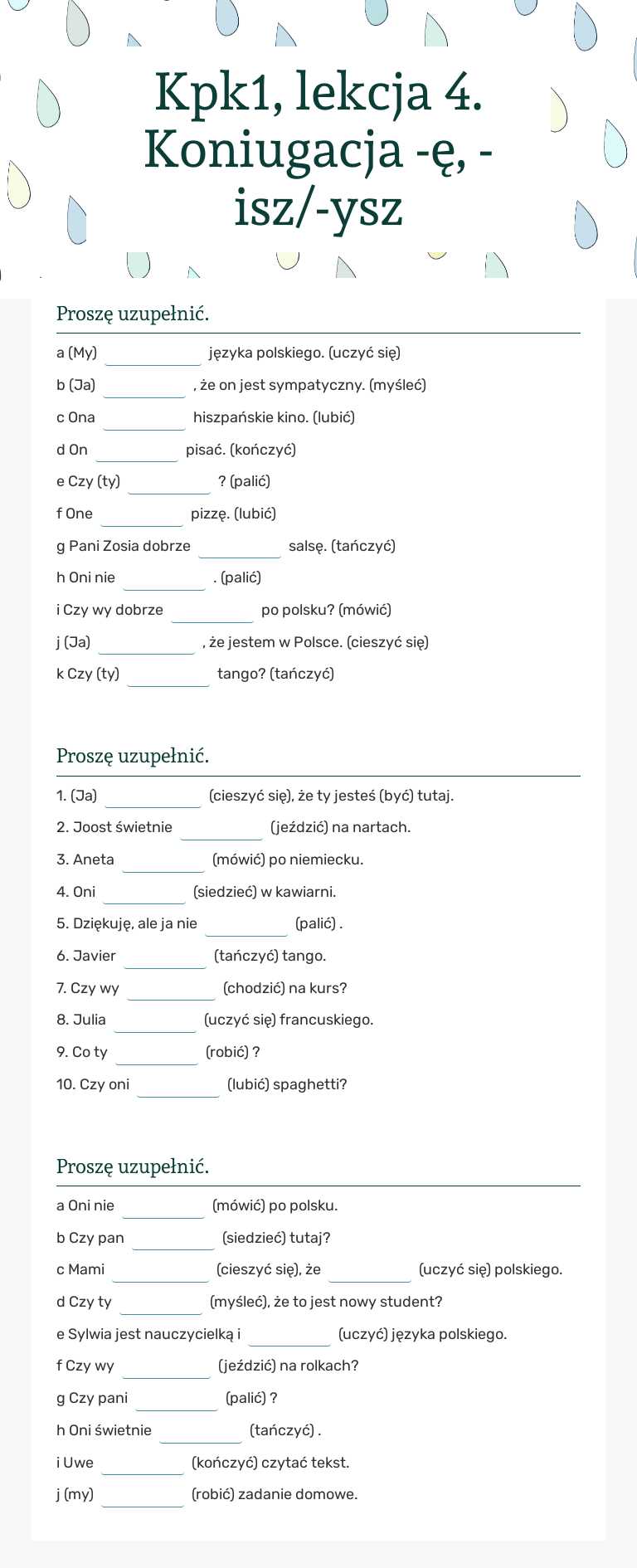 Kpk1, lekcja 4. Koniugacja -ę, -isz/-ysz Other worksheet preview