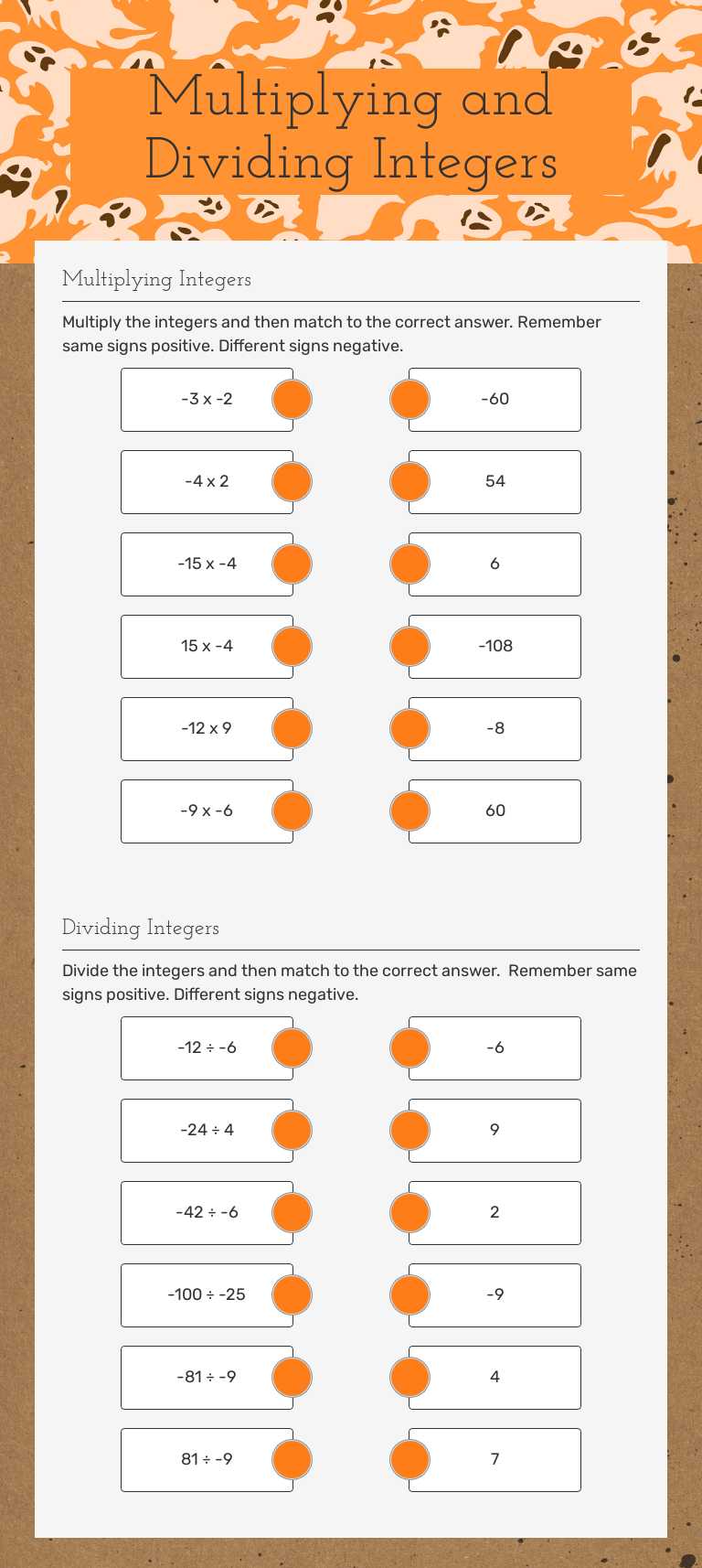 Multiplying and Dividing Integers worksheet preview image