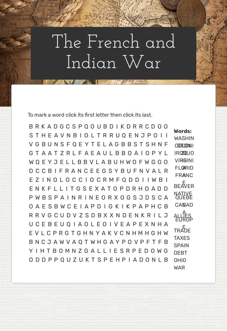 The French and Indian War worksheet preview image